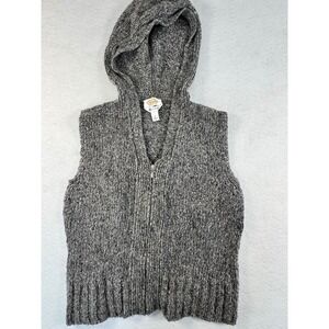 Talbots Gray Marl Chunky Knit Full Zip Hooded Sweater Vest Made in Italy Small